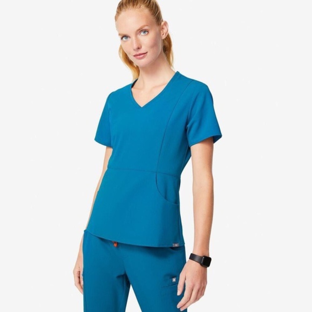 Figs Alps Blue Aburi V-Neck scrub top